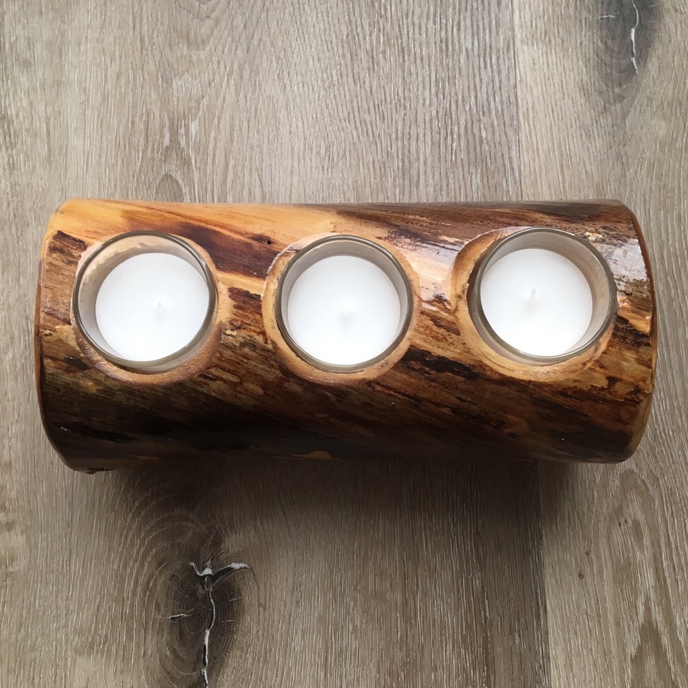 Aspen Wood Triple Candle Holder